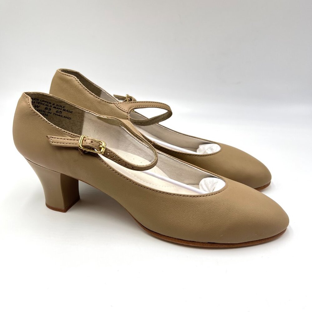7.5W 7.5 WIDE WIDTH Capezio 650 Student Footlight Tan Leather Dance Heels‎ Shoes